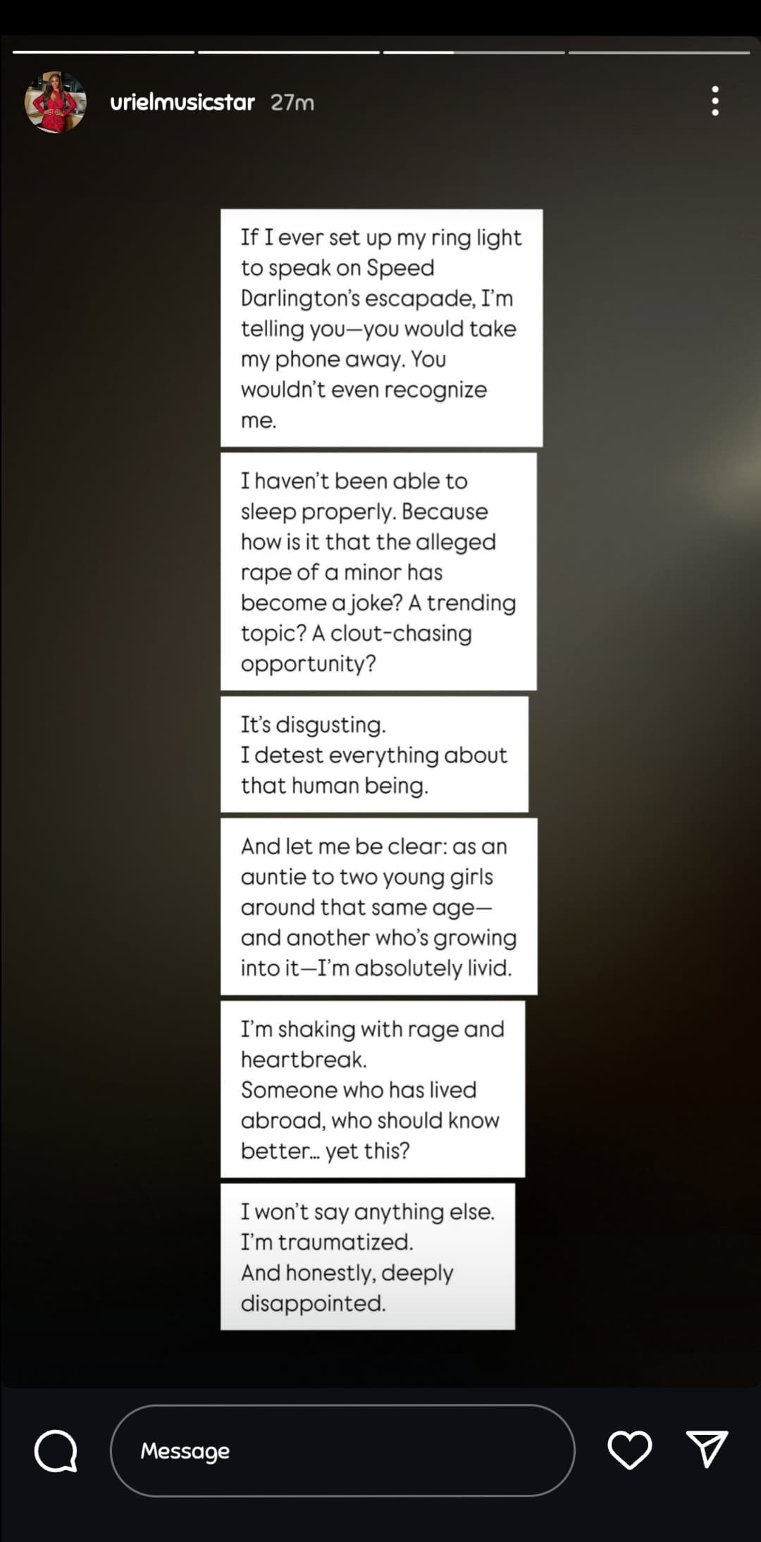 “Reality Tv Star Uriel explodes over Speed Darlington’s disturbing comment about minors”